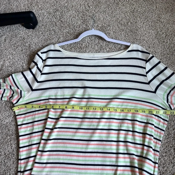 Talbot's Cream Blue, Peach and Green Striped 3/4 Sleeve Blouse- Women's 2X - Picture 4 of 6